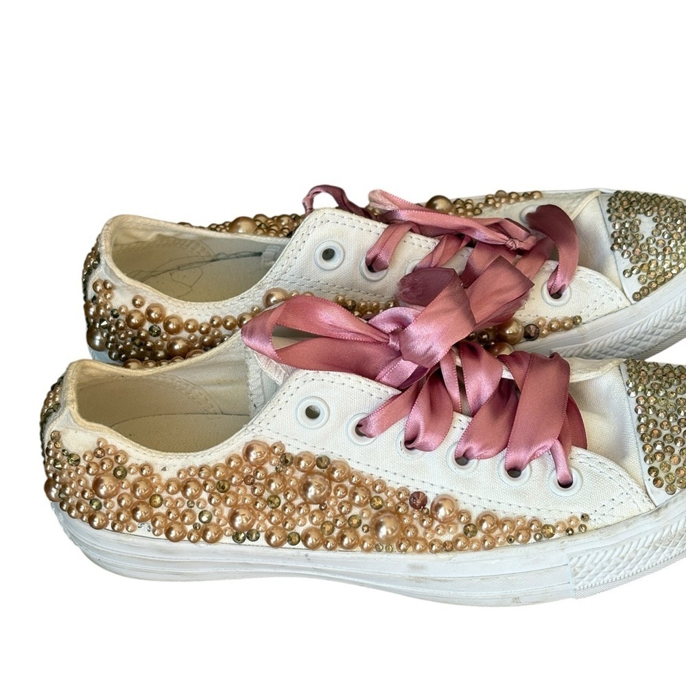Converse Pearl Bling Low Top Womens Sneakers Size 7 Wedding Fancy - Picture 12 of 12
